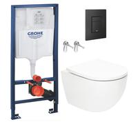 Grohe - Pack WC Bâti-support Rapid SL + WC SAT Vortex sans bride + Abattant SoftClose + Plaque noire matte (RSLVORTEXKF0)