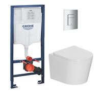 Grohe - Pack WC bâti-support Rapid SL + WC suspendu sans bride + abattant SoftClose + plaque chrome, blanc (RAPIDSL-CETOR)