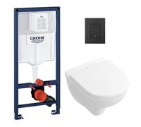Grohe - Pack WC Bâti-support RapidSL + Cuvette suspendue + Abattant + Plaque Noir mat (RAPIDSL-O.NOVO49-KF0)