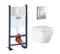 Grohe - Pack WC Euro Ceramic sans bride Triple Vortex blanc alpin + Rapid SL autoportant NF + plaque chrome (ProjectEuroCeramic-1)