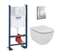 Grohe - Pack WC Ideal Standard Tesi Aquablade sans bride + Rapid SL autoportant NF + plaque Skate Cosmo chrome (ProjectTesi-1)