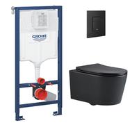 Grohe - Pack WC suspendu complet avec bâti-support Grohe et WC Swiss Aqua Technologies Brevis, 48 cm, sans bride, noir mat