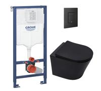 Grohe - Pack WC suspendu complet avec bâti-support Grohe et WC Swiss Aqua Technologies Infinitio, 48 cm, sans bride, noir mat