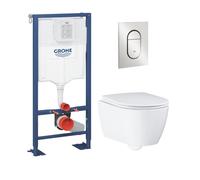 Grohe Pack WC suspendu sans bride Essence + abattant + plaque chromée + bâti Grohe