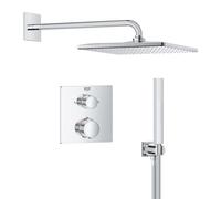 GROHE Precision 310, système de douche encastré, douche pluie 31cm | Avec thermostatique, douche de tête 1 jet, douchette 1 jet, flexible 1,50m, set complet (carré, chrome, 34881000)