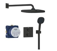 Grohe - Set de douche avec thermostat encastré, corps d’encastrement, 25x25 cm, 2 jets, noir mat 348822430