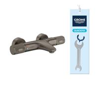 GROHE Precision Feel - Mitigeur Thermostatique Bain/Douche CoolTouch, Montage Mural Apparent (Inverseur, Poignée Moletée, Bouton de Sécurité à 38°C, EcoButton), Anthracite Brossé, 34788AL0