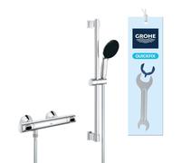 GROHE Precision Flow, ensemble de douche thermostatique, 8l/min, outil 3en1 | Douchette 1 type de jet, flexible 1,75m, barre de douche 60cm, mitigeur à température constante (chrome, 34800001)