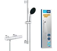 GROHE Precision Get Mitigeur Thermostatique Douche, Ensemble de Douche 1 jet avec barre 60cm, Economie d'eau, A coller avec GROHE QuickGlue ou à visser, Chromé, 34856000