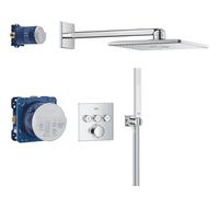GROHE Precision SmartControl 310, système de douche encastré, pluie 31cm | Avec thermostatique, douche de tête 2 jets, douchette 1 jet, flexible 1,50m, set complet (carré, chrome, 1072460000)