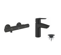 GROHE Precision Start Mitigeur Thermostatique Douche, Economie d'eau, Butée de Sécurité, Noir mat, 345942430 & Start Mitigeur Monocommande Lavabo, Taille S, Economie d'Eau, Noir Mat, 235502432