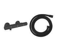 GROHE Precision Start Mitigeur Thermostatique Douche, Economie d'eau & VitalioFlex Trend, Flexible de douche 1500mm, Surface lisse, Résistance jusqu'à 5 bars, Anti-pliures, Noir Mat