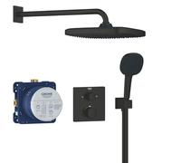 GROHE Precision Thermostatique Carré Ensemble de Douche Encastré Vitalio Comfort avec Douche de Tête 25cm, Douchette 11cm 2 jets, Support Mural et Flexible 1.5m, Economie d'Eau, Noir Mat, 348822430