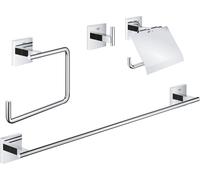 GROHE QuickFix - Start Cube - Set d'accessoires 4 en 1 pour salle de bain - Finition Chromée 41115000 (à visser ou à coller)