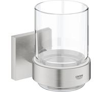 GROHE QuickFix - Start Cube - Verre en cristal avec support - Fintion Supersteel 41097DC0 (à visser ou à coller)