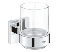 Grohe QuickFix Start Cube - Verre pour brosses à dents et dentifrice avec support, verre/chrome 41097000