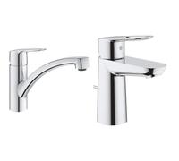GROHE QUICKFIX Start Robinet de cuisine évier Start, rotation 140°, robinet de cuisine installation et nettoyage facile & Mitigeur Lavabo Bauloop 23335000 (Import Allemagne), Chromé, S