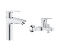 GROHE QUICKFIX Start Robinet de salle de bains lavabo, installation facile, mousseur économie d'eau & Mitigeur monocommande Bain Douche Start Flow, robinet à montage mural, raccord fileté