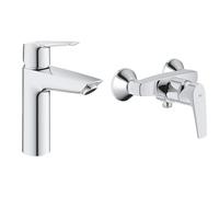 GROHE QUICKFIX Start Robinet de salle de bains lavabo, installation facile, mousseur économie d'eau & Mitigeur monocommande Douche Start Flow, robinet à montage mural, raccord fileté