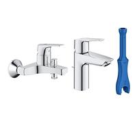 GROHE QUICKFIX Start Robinet de salle de bains lavabo, mousseur économie d'eau & Mitigeur monocommande Bain Douche Start Flow, robinet à montage mural, raccord fileté