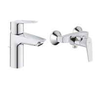 GROHE QUICKFIX Start Robinet de salle de bains lavabo, mousseur économie d'eau & Mitigeur monocommande Douche Start Flow, robinet à montage mural, raccord fileté