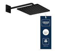 GROHE Rainshower 310 Mono Cube Ensemble de Douche de Tête (Montage Mural, Douche de Tête Économie d’Eau 310 mm avec Bras de Douche 422 mm, Jet PureRain), Forme Carrée, Noir Mat, 265642430