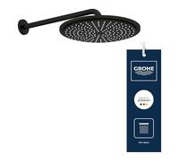 GROHE Rainshower Cosmopolitan 310 Ensemble de Douche de Tête avec Jet Pluie et DripStop (Économie d’Eau, Douche Montage Mural 310 mm avec Bras 380 mm, Jet Pluie), Forme Ronde, Phantom Black, 26066KF0