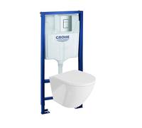 Grohe Rapid SL Élément mural de WC avec plaque de déclenchement + WC mural Lavita sans système de chasse d’eau + abattant WC avec système d'abaissement automatique Soft-Close