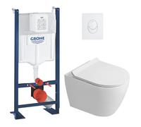 Grohe - Rapid SL Pack WC bâti autoportant + WC suspendu sans bride Ceramia avec abattant SoftClose + plaque blanche (GRRCEPXWR12-FR)