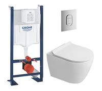 Grohe - Rapid SL Pack WC bâti autoportant + WC suspendu sans bride Ceramia avec abattant SoftClose + plaque chrome (GRRCEPXWR09-FR)