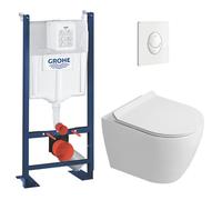 Grohe - Rapid SL Pack WC bâti autoportant + WC suspendu sans bride Ceramia avec abattant SoftClose + plaque blanche (GRRCEPXWR03-FR)