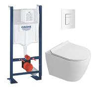 Grohe - Rapid SL Pack WC bâti autoportant + WC suspendu sans bride Ceramia avec abattant SoftClose + plaque blanc mat (GRRCEPXWR07-FR)