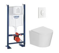 Grohe - Rapid SL pack WC bâti-support autoportant + WC suspendu sans bride Ceramia avec abattant SoftClose + plaque (GRRCE14WT02MAN-FR)