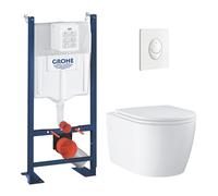 Grohe - Rapid SL pack WC bâti-support autoportant + WC suspendu sans bride Grohe avec abattant SoftClose + plaque (GRRGRSTWR02-FR)