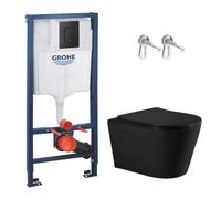 Grohe - Rapid SL pack WC bâti-support + WC sans bride Ceramia avec abattant SoftClose + plaque noir mat (GRRCE14BMT01-FR)