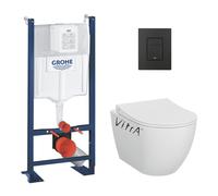 Grohe - Rapid SL Pack WC bâti-support + WC sans bride Vitra S60 + Abattant SoftClose + Plaque noir mat (RapidSL-S60-KF0)
