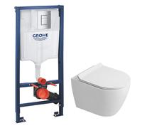 Grohe - Rapid SL Pack WC bâti-support + WC suspendu sans bride Ceramia avec abattant SoftClose + plaque chrome (GRRCEPXWR14-FR)