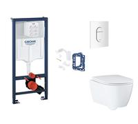 Grohe Rapid SL - Set bâti-support, cuvette, abattant SoftClose et plaque de déclenchement Arena Cosmopolitan et kit pour insertion de tablette, blanc alpin SANI11BB3155