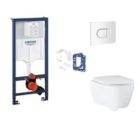 Grohe Rapid SL - Set bâti-support, cuvette, abattant SoftClose et plaque de déclenchement Arena Cosmopolitan et kit pour insertion de tablette, blanc alpin SANI11BB3156