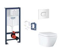 Grohe Rapid SL - Set bâti-support, cuvette, abattant SoftClose et plaque de déclenchement Arena Cosmopolitan et kit pour insertion de tablette, Triple Vortex, blanc alpin SANI11BB3150