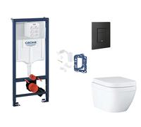 Grohe Rapid SL - Set bâti-support, cuvette, abattant SoftClose et plaque de déclenchement Even et kit pour insertion de tablette, Triple Vortex, phantom black SANI11BB5135
