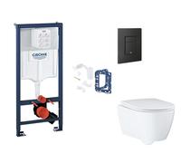 Grohe Rapid SL - Set bâti-support, cuvette, abattant SoftClose et plaque de déclenchement Even et kit pour insertion de tablette, phantom black SANI11BB5139