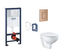 Grohe Rapid SL - Set bâti-support, cuvette, abattant SoftClose et plaque de déclenchement Skate Cosmopolitan et kit pour insertion de tablette, Warm Sunset Brossé SANI11BB4155
