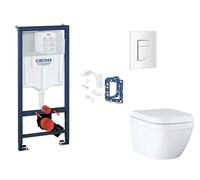 Grohe Rapid SL - Set bâti-support, cuvette, abattant SoftClose et plaque de déclenchement Skate Cosmopolitan et kit pour insertion de tablette, Triple Vortex, blanc alpin SANI11BB3148