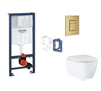 Grohe Rapid SL - Set bâti-support, cuvette, abattant SoftClose et plaque de déclenchement Skate Cosmopolitan et kit pour insertion de tablette, Cool Sunrise Brossé SANI11BB4162
