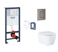 Grohe Rapid SL - Set bâti-support, cuvette, abattant SoftClose et plaque de déclenchement Skate Cosmopolitan et kit pour insertion de tablette, Hard Graphite Brossé SANI11BB5140