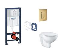 Grohe Rapid SL - Set bâti-support, cuvette, abattant SoftClose et plaque de déclenchement Skate Cosmopolitan et kit pour insertion de tablette, Cool Sunrise Brossé SANI11BB4153