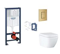 Grohe Rapid SL - Set bâti-support, cuvette, abattant SoftClose et plaque de déclenchement Skate Cosmopolitan et kit pour insertion de tablette, Triple Vortex, Cool Sunrise Brossé SANI11BB4156