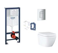 Grohe Rapid SL - Set bâti-support, cuvette, abattant SoftClose et plaque de déclenchement Skate Cosmopolitan et kit pour insertion de tablette, Triple Vortex, chrome mat SANI11BB2136