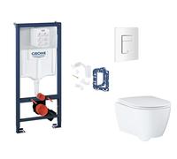 Grohe Rapid SL - Set bâti-support, cuvette, abattant SoftClose et plaque de déclenchement Skate Cosmopolitan et kit pour insertion de tablette, blanc alpin SANI11BB3154